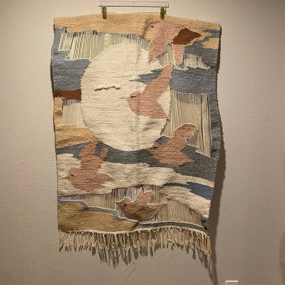 Vintage Wool Woven‎ Bird & Sun Tapestry Wall Art - 51x36 Handwoven